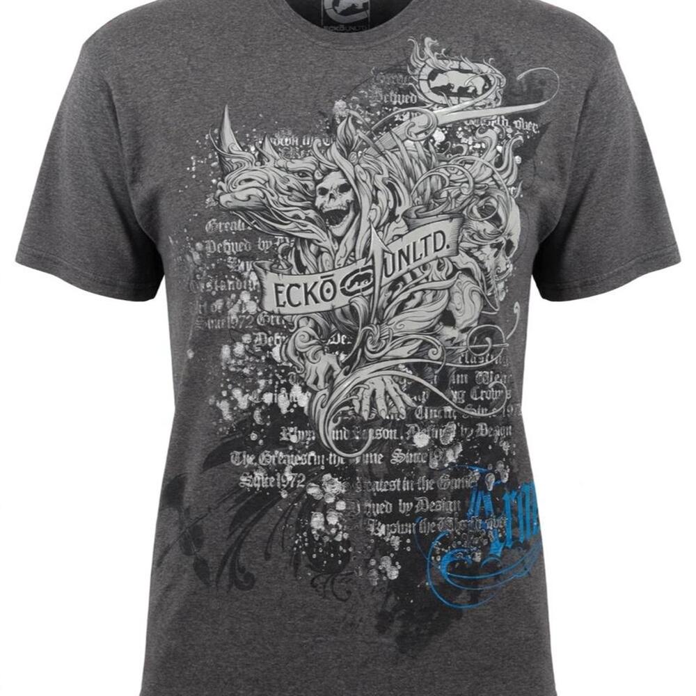 Ecko Unltd Mens XXL Gray Skull Graphic T-Shirt Y2K Tattoo Goth 2000s